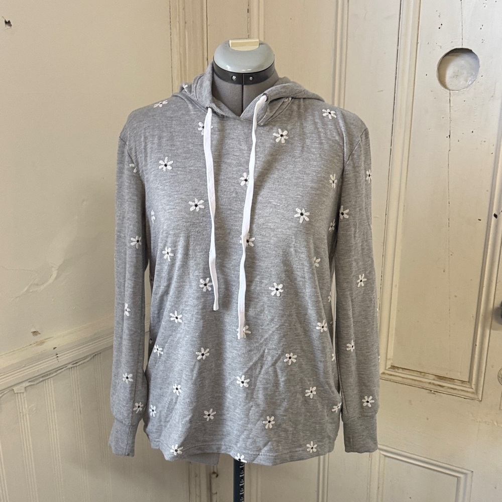 Gray Floral Hoodie Sweater